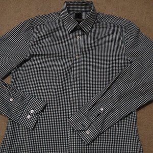 H&M Button Up Shirt Mens Medium Green & White plaid slim Fit M